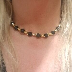 MINT! St JOHN Black Crystal Gold Plated Necklace